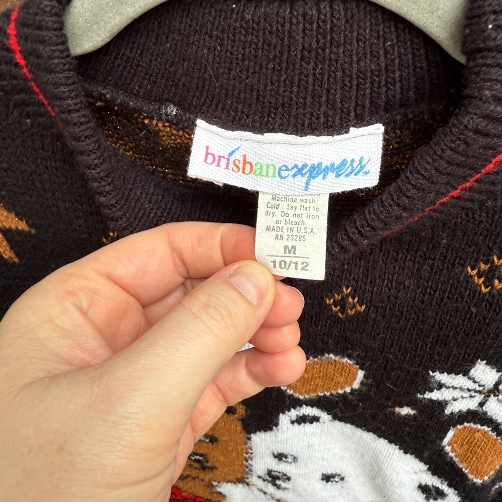 Vintage 90s Y2K Knit Bear Heart Embroidered Sweater Size Medium 10/12 Kids girls - Picture 3 of 4